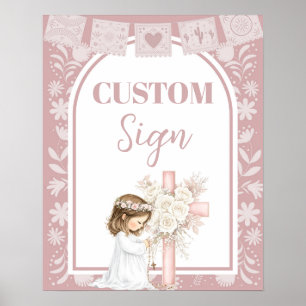 Rosa Mädchen kniet Primera Comunion Poster