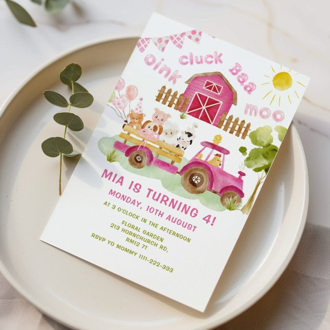 Rosa Mädchen Landtiere 4. Party Einladung (Von Creator hochgeladen)