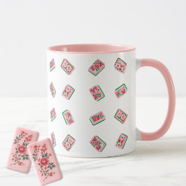 Rosa Mädchen-Mahjong-Fliesenkachel mit Blumenmuste Tasse