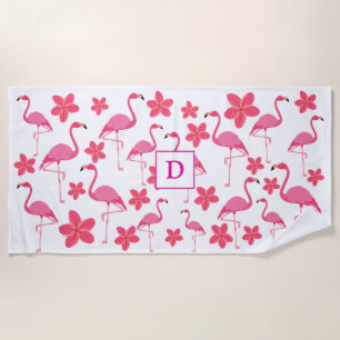Rosa Mädchen-Monogramm-Flamingo-Muster Strandtuch