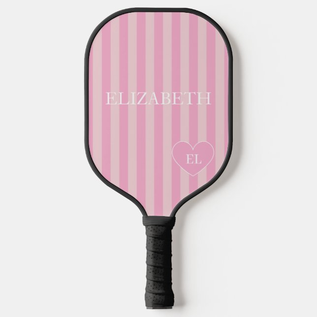 Rosa Mädchen-Streifen-Name und Initiale  Pickleball Schläger (Vorderseite)