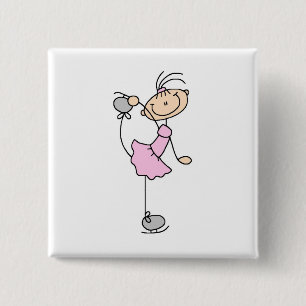 Rosa Mädchen-Strichmännchen-Eiskunstläuferin Button