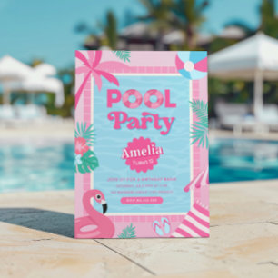 Rosa Mädchen Tropical Pool Party Einladung