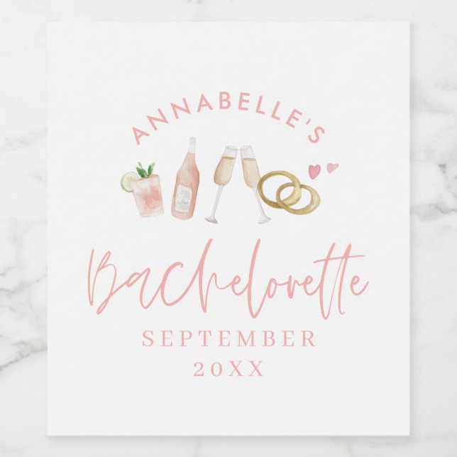 Rosa mädchenhafte Moderne Sparkling Bachelorette s Weinetikett (Einzelnes Label)