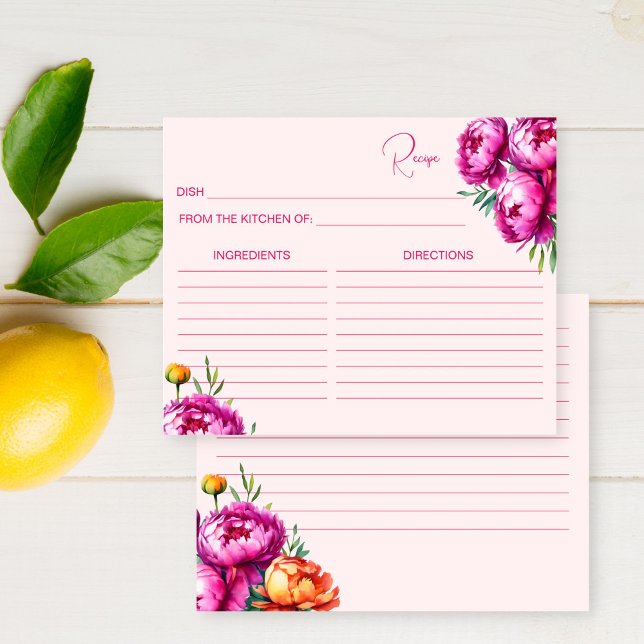 Rosa Magenta-Brautparty-Rezeptkarte (Pink magenta bridal shower recipe card
Pink magenta peach peonies spring summer bridal shower )