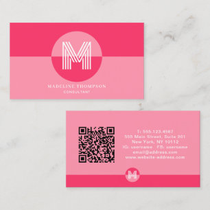 Rosa Magenta Geometrisch Moderne Monogramm-QR-Code Visitenkarte