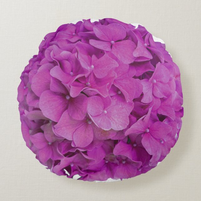 Rosa Magenta-Hydrangeas-Rose Rundes Kissen (Vorderseite)