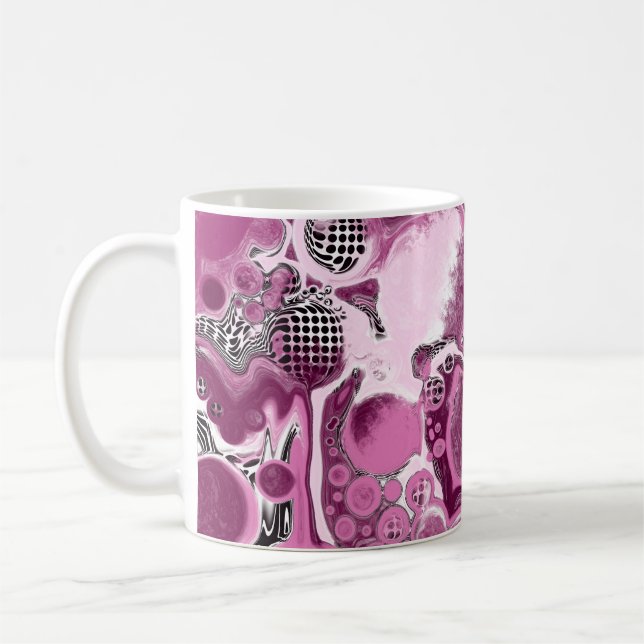 Rosa, Magenta und Schwarze Fluid Art Malerei Kaffeetasse (Links)