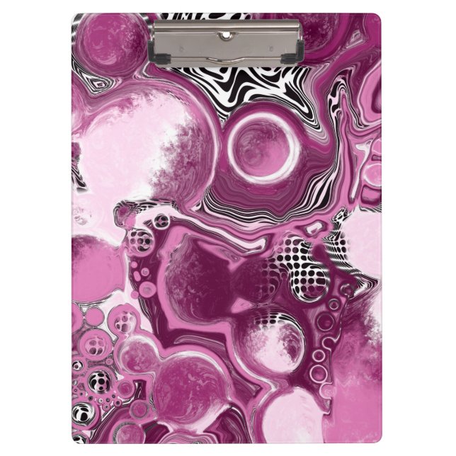 Rosa, Magenta und Schwarze Fluid Art Malerei Klemmbrett (Vorderseite)