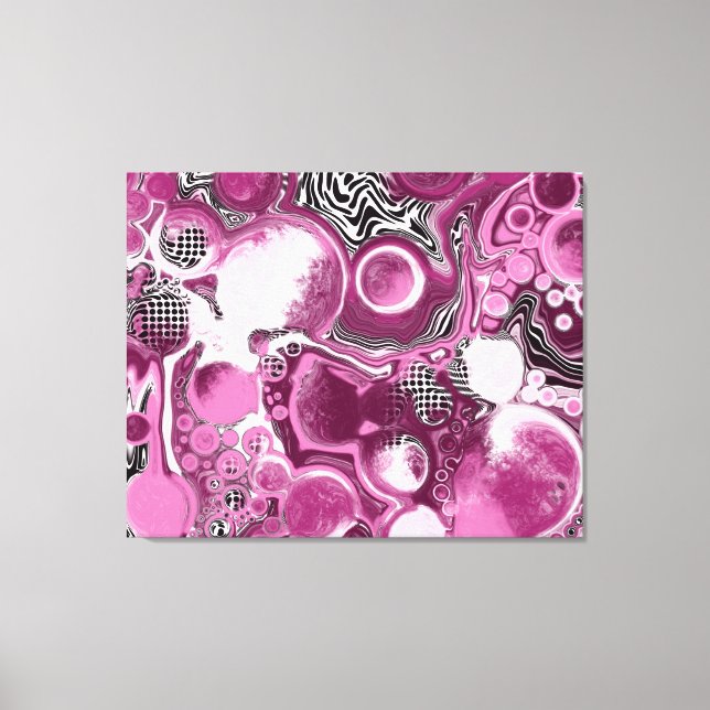 Rosa, Magenta und Schwarze Fluid Art Malerei Leinwanddruck (Vorderseite)