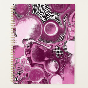 Rosa, Magenta und Schwarze Fluid Art Malerei Planer
