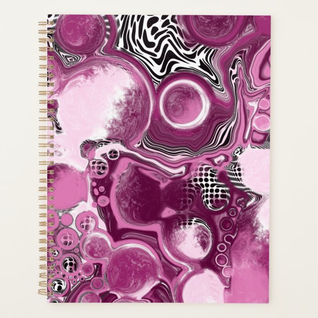 Rosa, Magenta und Schwarze Fluid Art Malerei Planer (Vorderseite)