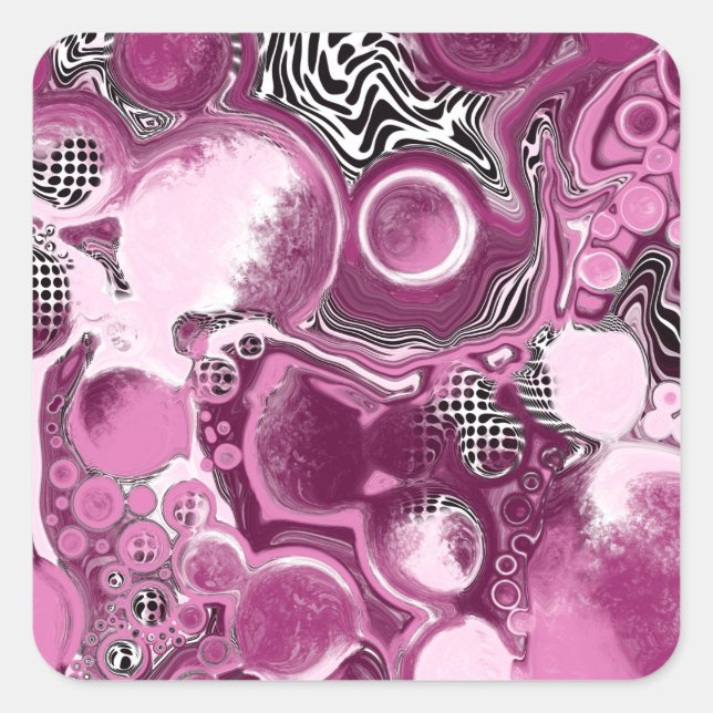 Rosa, Magenta und Schwarze Fluid Art Malerei Quadratischer Aufkleber (Vorderseite)