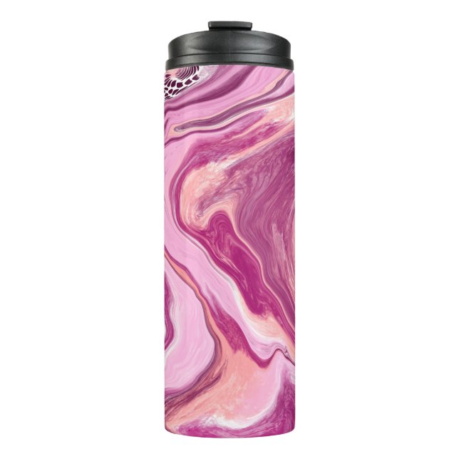 Rosa, Magenta und Schwarze Fluid Art Malerei Thermosbecher (Vorderseite)