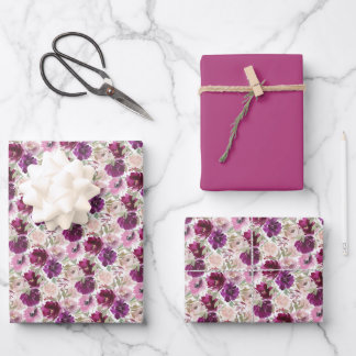 Rosa Magenta Wasserfarben Geschenkpapier Set