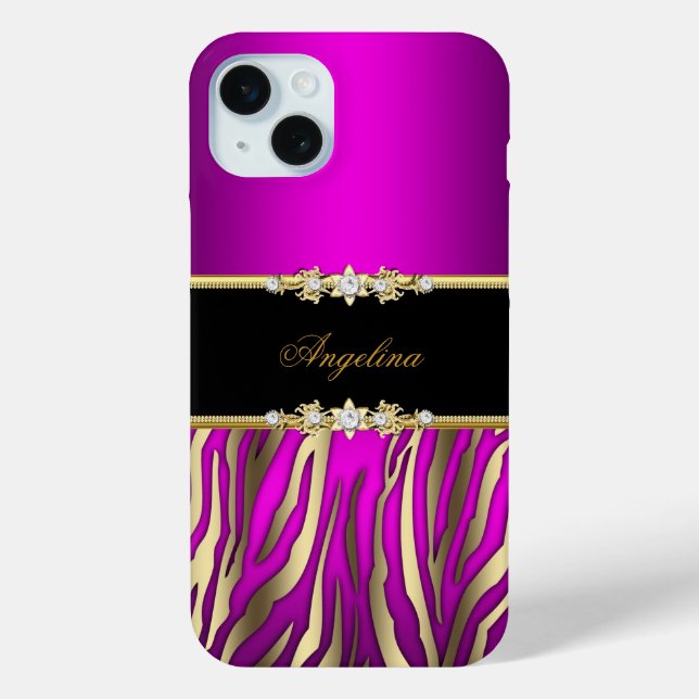 Rosa Magenta Zebra Black Gold Case-Mate iPhone Hülle (Rückseite)