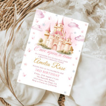 Rosa Magische Prinzessin Burg Geburtstag Einladung