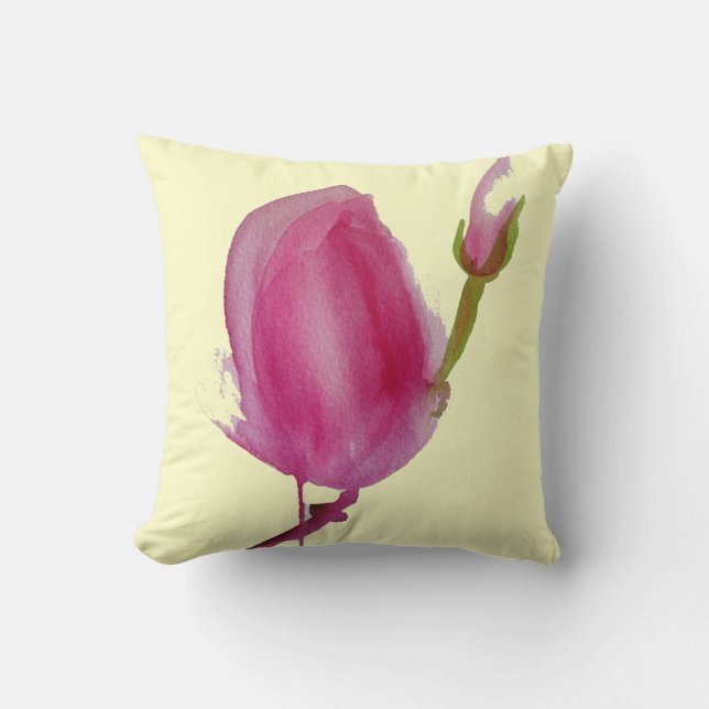Rosa Magnolia Aquarell Blume Originale Kunst Kissen (Vorderseite)