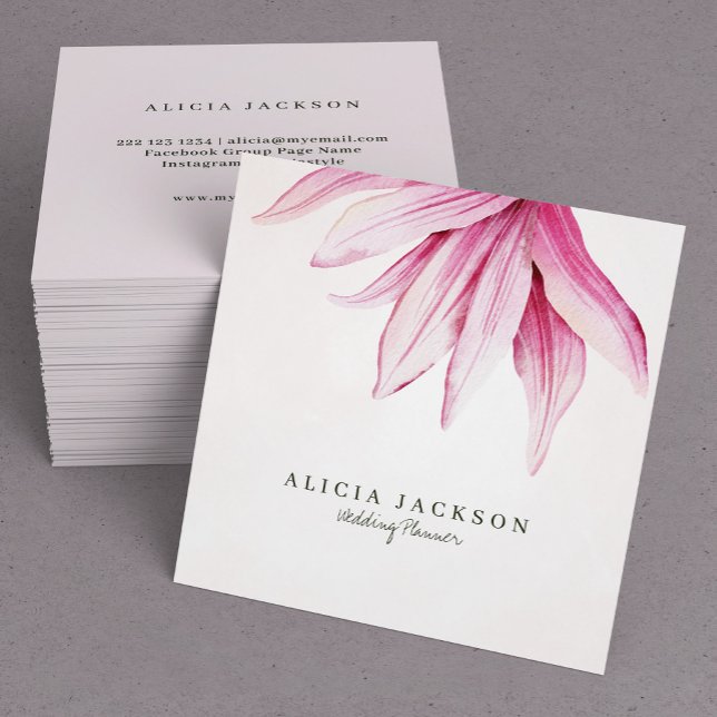 Rosa Magnolia Aquarell Moderner Hochzeitsplaner Quadratische Visitenkarte (Von Creator hochgeladen)