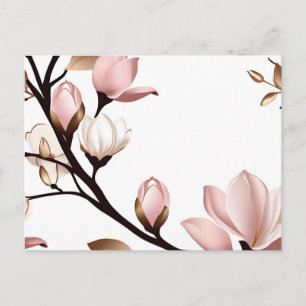 Rosa Magnolia auf Weiß Postkarte