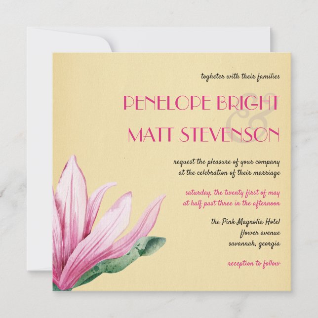 Rosa Magnolia-Blume | Antiquariat | Hochzeit Einladung (Vorderseite)