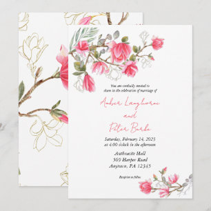 Rosa Magnolia Blume Einladung zur Hochzeit, lädt e