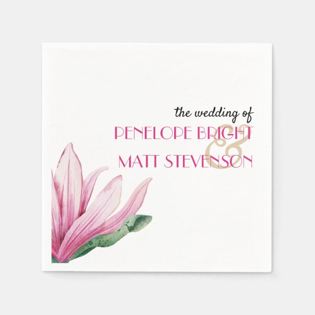 Rosa Magnolia Blume in Blüte Monogramm Hochzeit Serviette (Vorderseite)