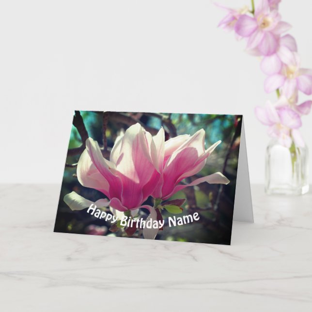 Rosa Magnolia Blume Personalisiert Geburtstag Karte (Orchidee)