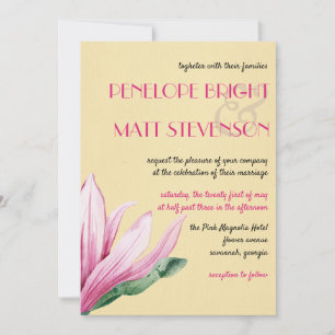 Rosa Magnolia-Blume   Vintage Papierhochzeit Einladung