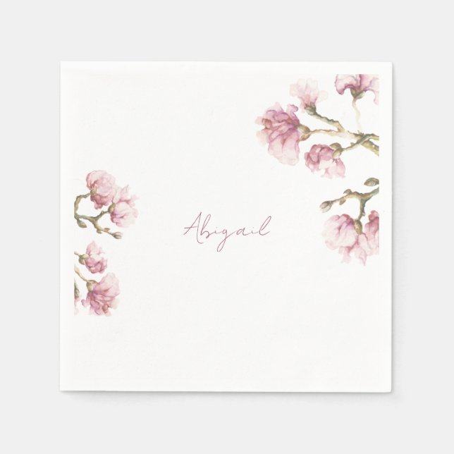 Rosa Magnolia Blüte Cocktail Serviette (Vorderseite)