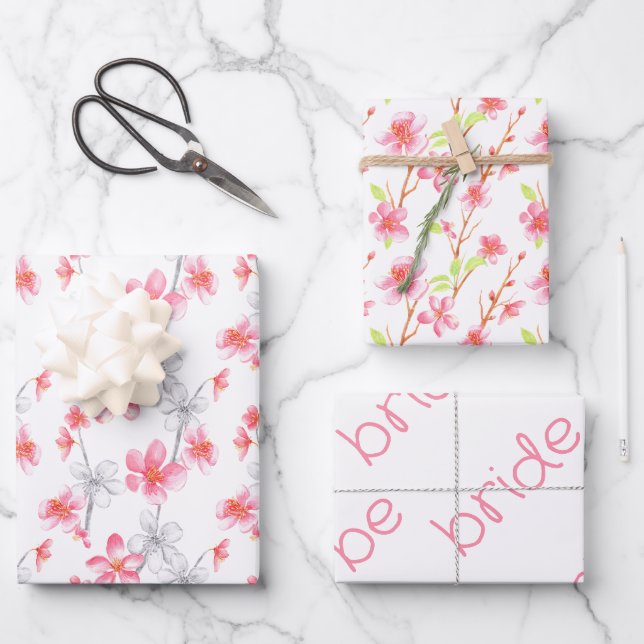 Rosa Magnolia Blüten Frühlingssommer Brautparty Geschenkpapier Set (Vorderseite)