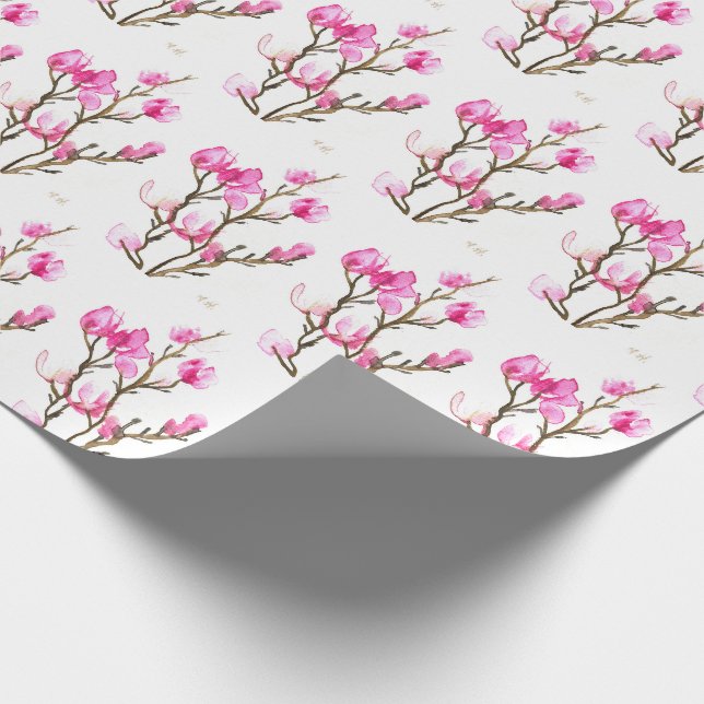 Rosa Magnolia florale Aquarell elegant Vintag Geschenkpapier (Ecke)