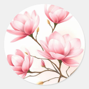 Rosa Magnolia mit goldenen Akzenten Runder Aufkleber