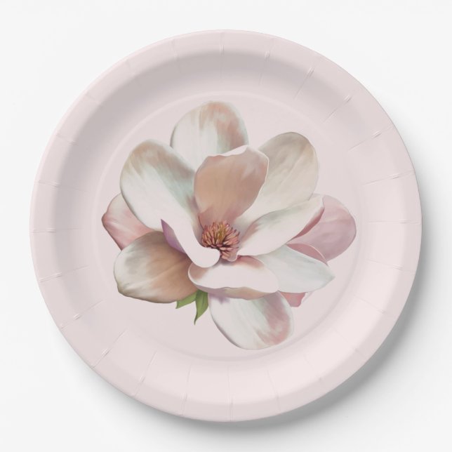 Rosa Magnolia Pappteller (Vorderseite)