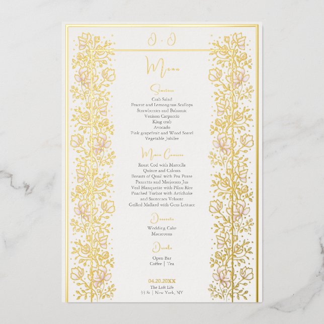 Rosa Magnolia Wedding Menu Card Folieneinladung (Vorderseite)