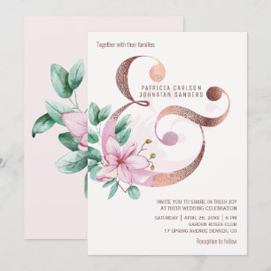 Rosa Magnolias Rose Goldmakrele und Hochzeit Einladung