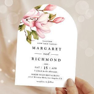 Rosa Magnolie Bogen Elegante Florale Hochzeit Einladung