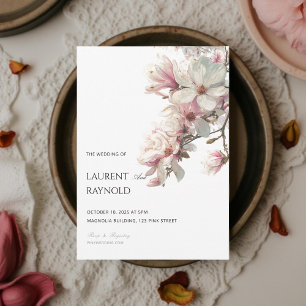 Rosa Magnolie Botanische Aquarell-Hochzeit  Einladung