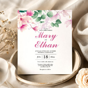 Rosa Magnolie Wasserfarben Blumen Hochzeit Einladung