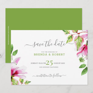 Rosa Magnolien-Blumenrahmen - Save-the-Date-Karte Save The Date
