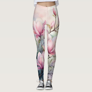 Rosa Magnolienblüten Botanisch Monogramm Leggings