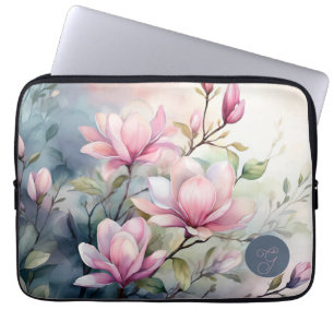 Rosa Magnolienblüten Botanisch Monogrammiert Laptopschutzhülle