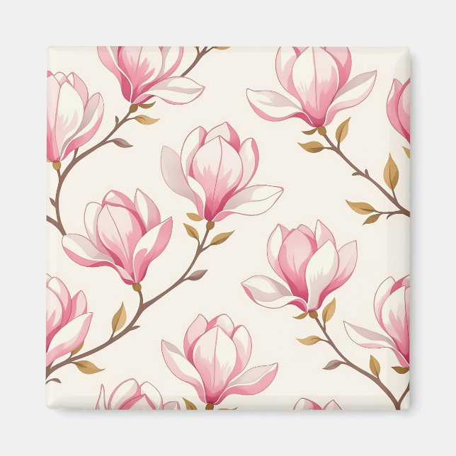 Rosa Magnolienblütenmuster Magnet (Vorne)