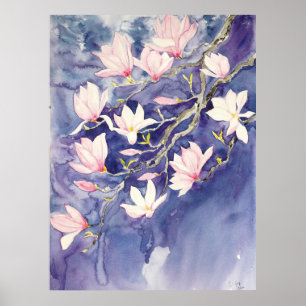 Rosa Magnolienfische Blume im lila Hintergrund Poster
