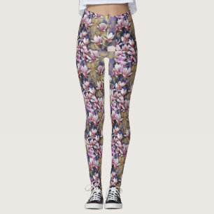 Rosa Magnolienzweig Aquarell lila Hintergrund Leggings
