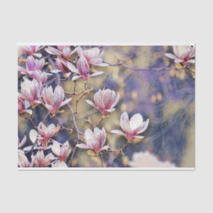 Rosa Magnolienzweig Aquarell lila Hintergrund Seidenpapier