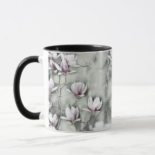 Rosa Magnolienzweig zeichnend grauschwarzer Rückgr Tasse