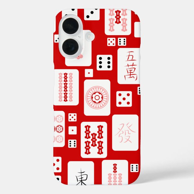 Rosa Mahjong chinesisches Fliesenspiel asiatisch iPhone 16 Hülle (Rückseite)