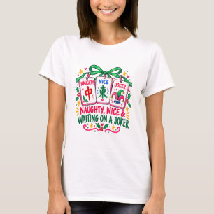 Rosa Mahjong-Shirt Naughty Nice Joker Weihnachten T-Shirt