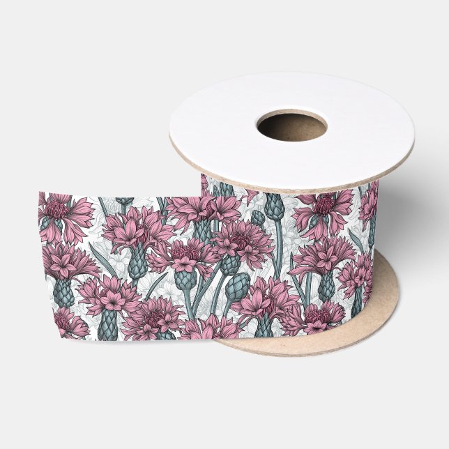 Rosa Maisblumen, weiße Blume Satinband (Spule)
